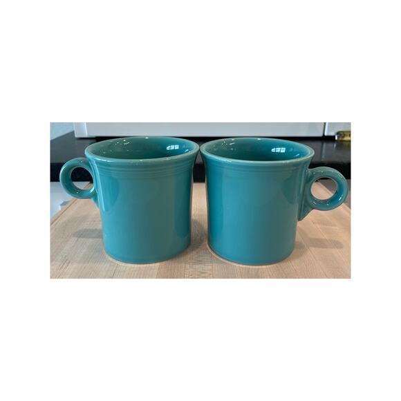 Fiesta Ceramic turquoise mugs set of two with classic ring handle USA MADE - Picture 1 of 7